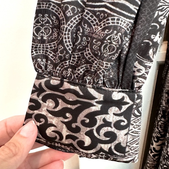 Barelli Black Grey Cream V-Neck Long Sleeve Wrap Gown Dress Size 6 Small S NWT - Picture 9 of 14